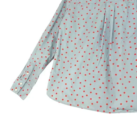 Boden Sienna Shirt 10 US Blue Red Polka Dot Button Up Cotton Classic Long Sleeve - Picture 10 of 13